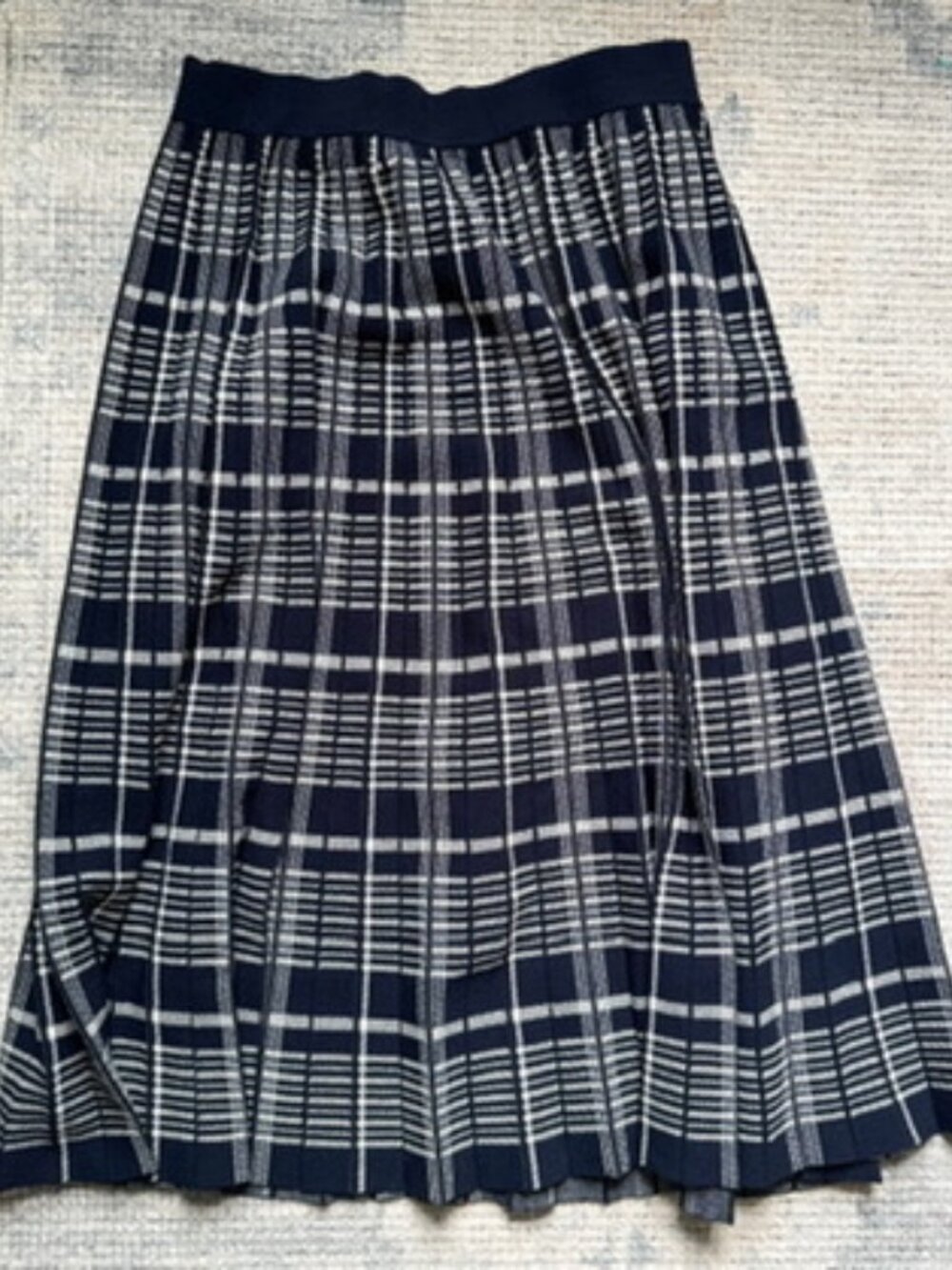 Tory Burch Plaid Pleated Skirt Tory Navy Classic Ivory Size L